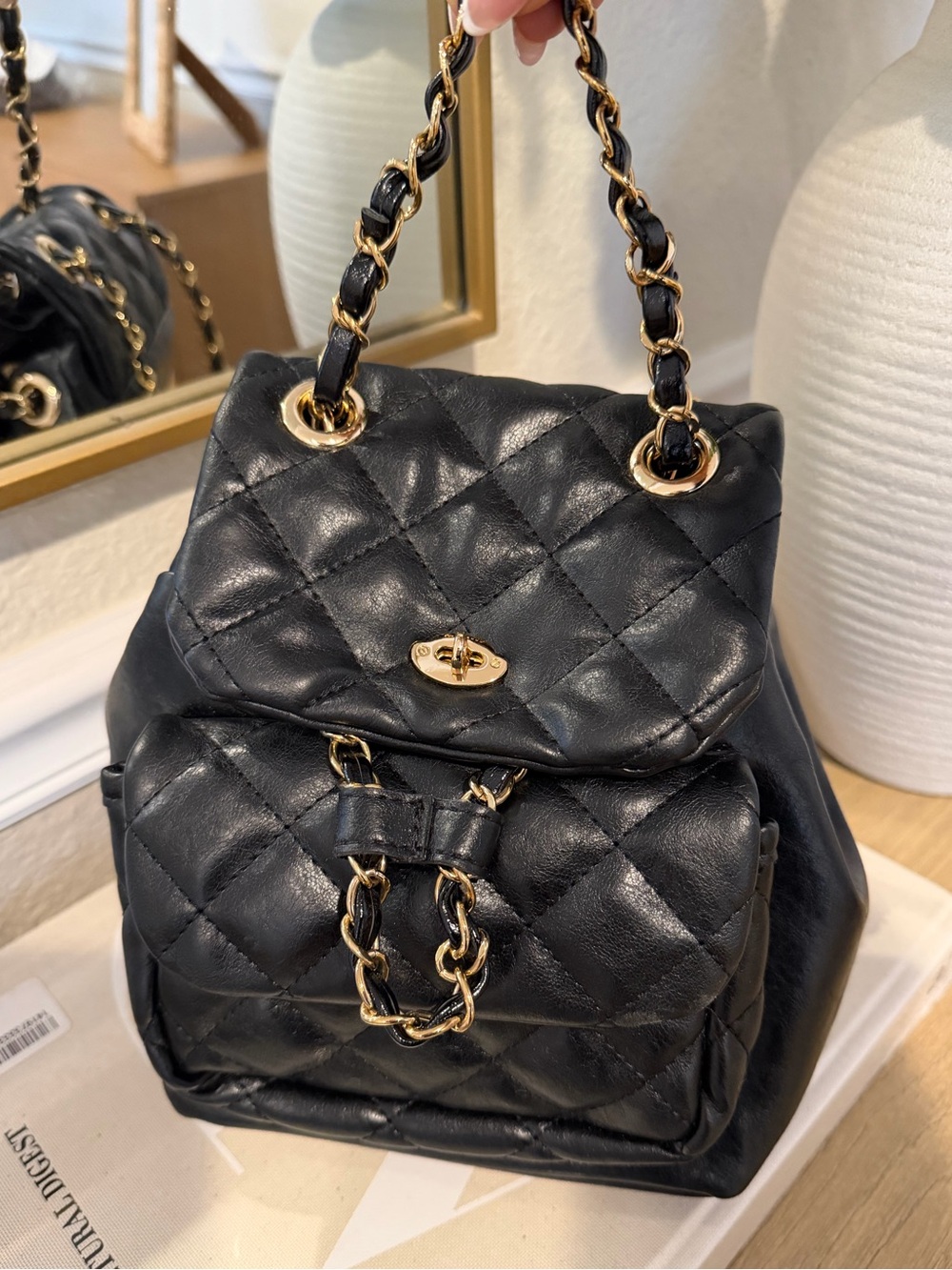 Anoetic ANC Classic Quilted Backpack with Gold Hardware
